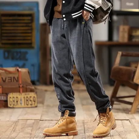 潮流束脚工装裤子耐磨裤子男款大码针织欧棉绒百搭潮流宽松工装裤商品大图