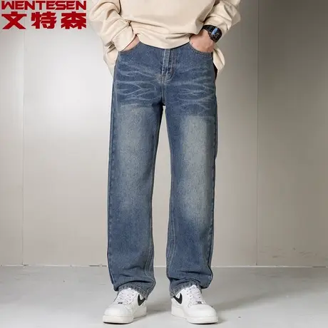秋季新款牛仔裤男款青年潮牌时尚男裤韩版潮流男士宽松直筒长裤子商品大图