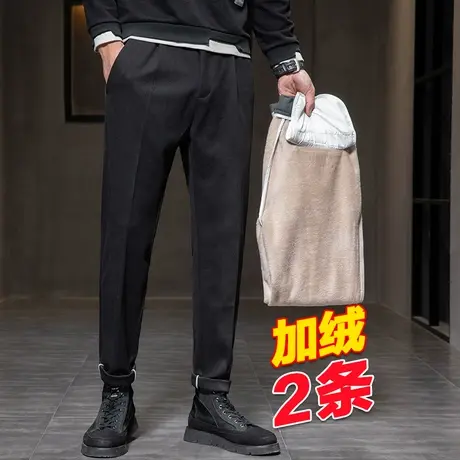 秋冬季小西裤男直筒宽松加绒裤子男士商务正装加厚休闲长裤西装裤商品大图