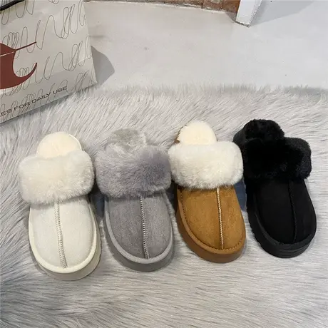 网红毛毛拖鞋女外穿2023秋冬新款厚底加绒保暖棉拖一脚蹬懒人鞋子商品大图