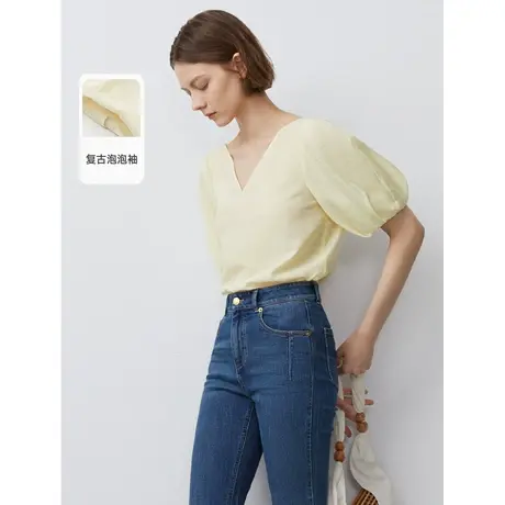 朗姿气质高级感时尚复古泡泡袖衬衫上衣法式衬衣女2023年夏季奥莱商品大图