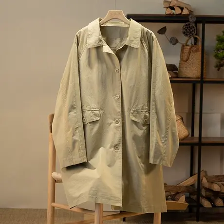 享永子全棉中长款风衣外套女士春秋气质通勤宽松复古休闲2023新款商品大图