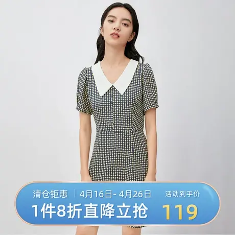 伊芙丽夏季新款秋季圆点娃娃领印花连衣裙中长款裙子女1B6997752商品大图