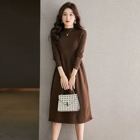 裙子女秋冬季2023新款时尚胖mm气质大码收腰显瘦针织内搭连衣裙女图片