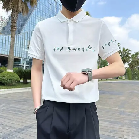 2023夏季时尚休闲新款2023翻领个性潮牌潮流设计感短袖polo衫t恤商品大图