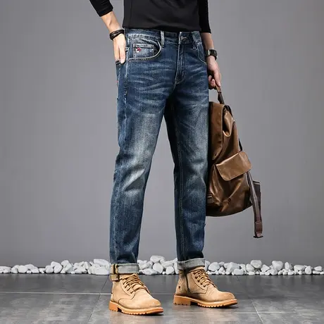 时尚修身潮流牛仔大牛水洗小直筒高档牛仔裤休闲百搭潮流牛仔裤商品大图