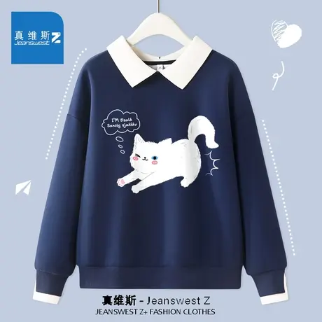 真维斯Z+polo领卫衣女春秋款设计感上衣打底衫高级感超好看衣服H商品大图