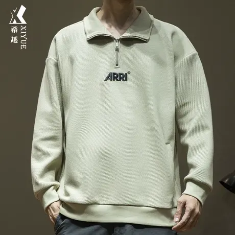 希越美式半拉链POLO衫男2024春季新款潮牌套头衫宽松大码男士卫衣商品大图