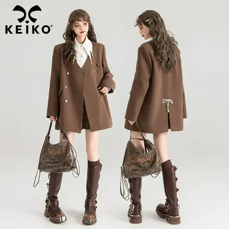 KEIKO法式咖色双排扣V领西装外套2024春夏气质休闲宽松通勤小西服商品大图