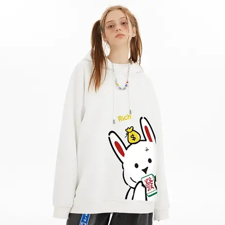 Nuthink国潮兔子连帽卫衣男潮牌ins宽松大码潮流中性风情侣帽衫潮商品大图
