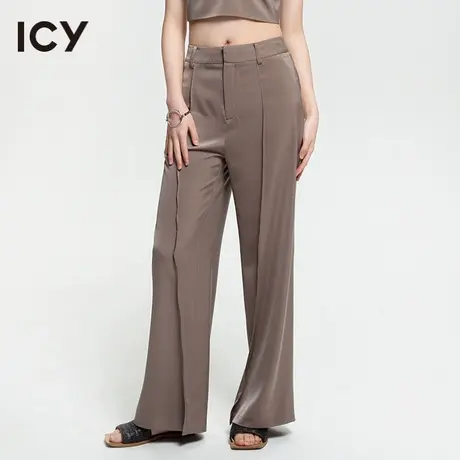 icy2023夏极简气质休闲宽松斜裁垂感缎面阔腿长裤【梦会停设计】商品大图