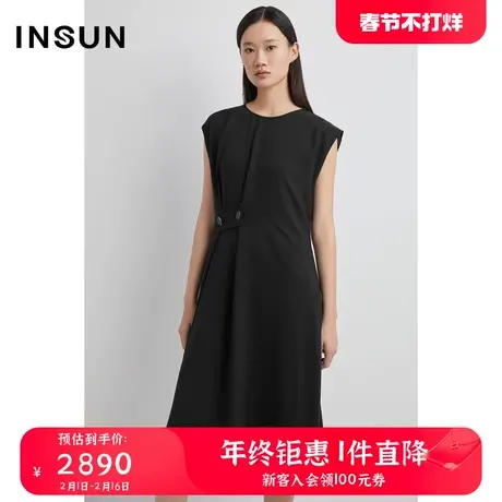 INSUN恩裳秋季无袖腰扣收腰三醋酸连衣裙图片