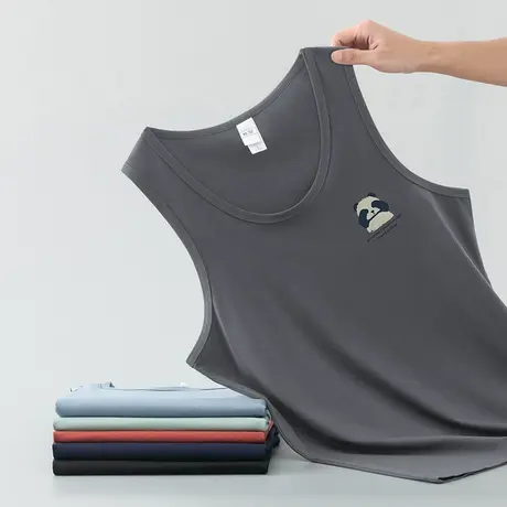 莫代尔小熊背心男夏季薄款冰丝凉感运动坎肩健身速干透气无袖吊带商品大图