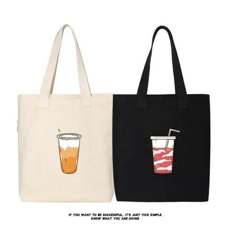 秀洛设计卡通奶茶涂鸦帆布女包大学生上课包ins大容量单肩包手提商品大图