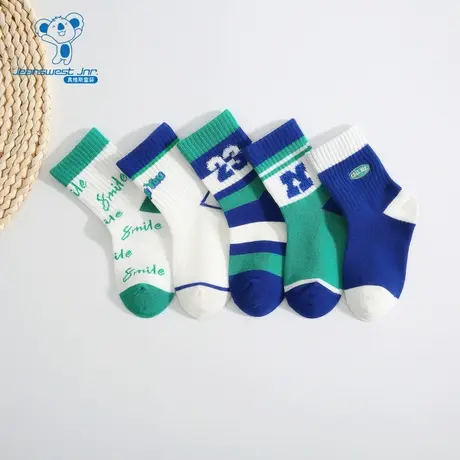 PU【五对装】真维斯男童 春季新款 休闲袜子撞色印花中筒袜子商品大图