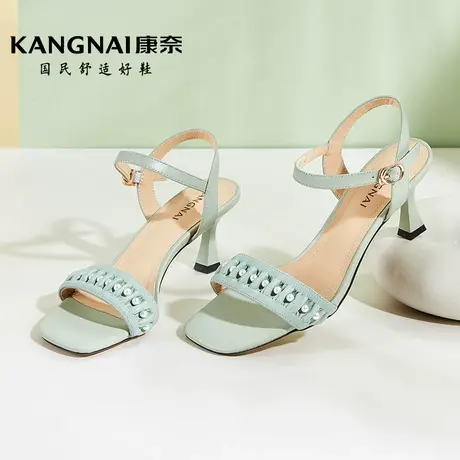 康奈女鞋2024年夏季新款羊皮细跟鞋子时尚都市高跟鞋百搭休闲凉鞋商品大图