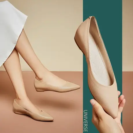 坡跟鞋女年新款复古休闲奶奶鞋女春秋不磨脚杏色皮鞋春款单鞋商品大图