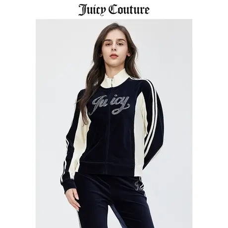 Juicy Couture橘滋外套女春季新款美式运动拼接立领天鹅绒夹克商品大图