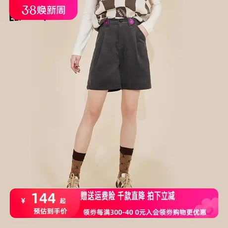 妖精的口袋灯芯绒高腰短裤女2022春秋季新款宽松阔腿休闲裤ins潮商品大图