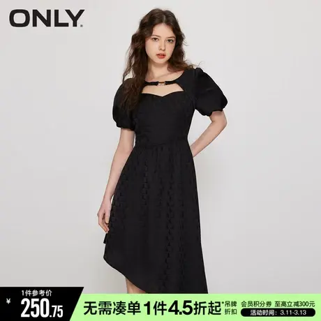 ONLY冬季时尚短泡泡袖中长款雪纺连衣裙女|123107076图片
