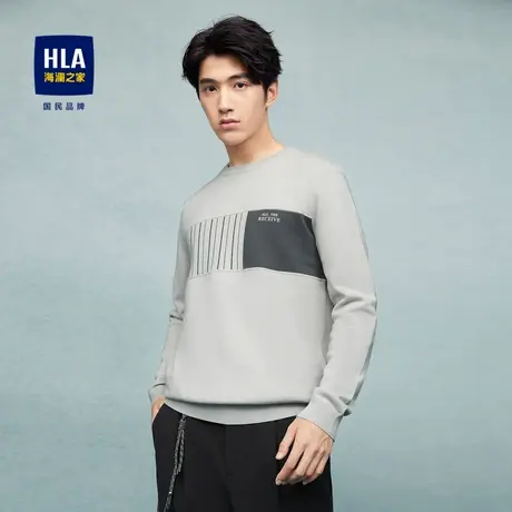 HLA/海澜之家长袖针织衫2023秋季新款直筒经典圆领套头上衣男商品大图