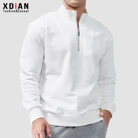 秋冬季半拉链卫衣男立领套头纯棉宽松纯色重磅高领外套秋冬季上衣商品大图