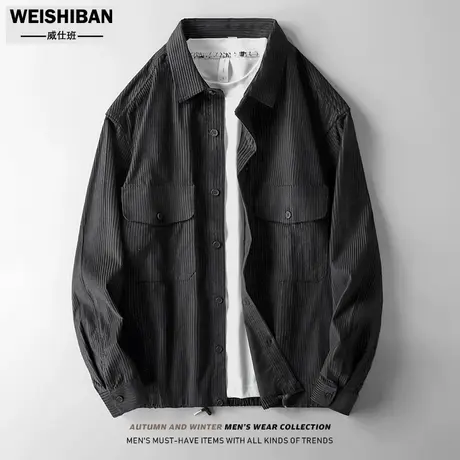 2022年春季高级质感灯芯绒宽松衬衣男青年百搭舒适长袖衬衫薄外套商品大图