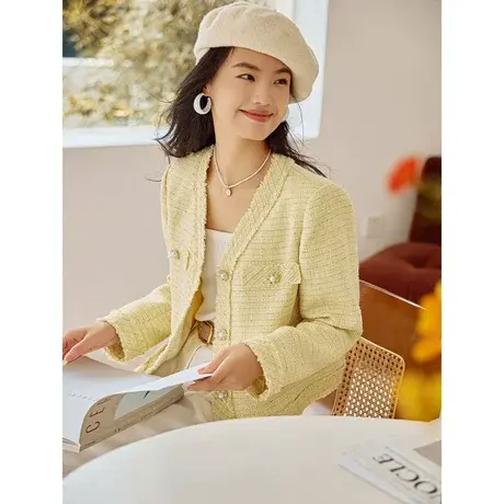 时尚气质长袖外套2023年秋新款淑女温柔甜美V领宽松显瘦通勤上衣图片