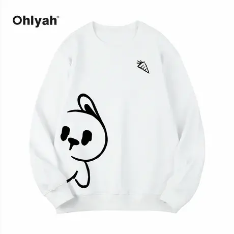 Ohlyah侧边卡通兔子印花套头长袖卫衣男女同款中性风休闲纯棉上衣图片