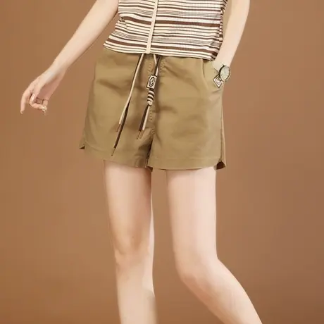 韩潮袭人松紧腰休闲短裤热裤女2023夏季新款宽松显瘦直筒阔腿裤薄图片