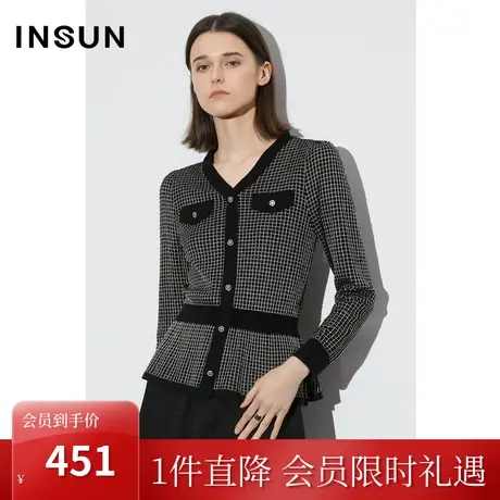 恩裳COVER2023早春新款气质小香风华夫格金葱提花针织衫商品大图