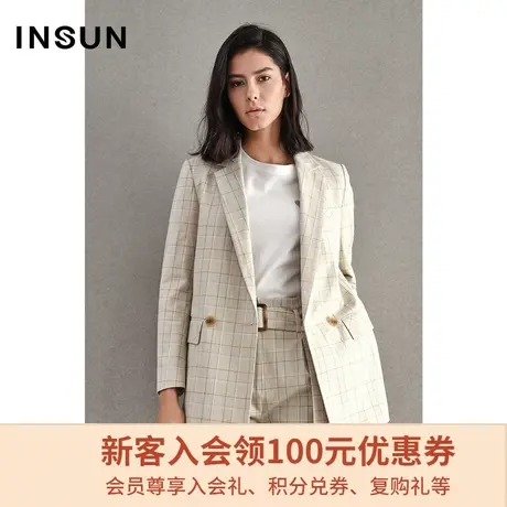 恩裳商场同款春季经典时尚棉质感宽松通勤休闲气质格子西装外套女图片