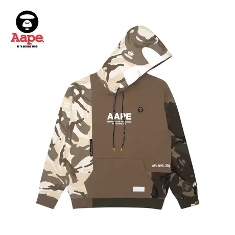 Aape男装秋冬字母印花迷彩拼接潮流连帽休闲卫衣外套3782XAG商品大图