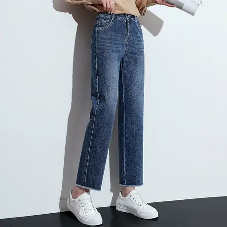 高腰窄版直筒牛仔裤女小个子九分裤2023年新款毛边裤子显瘦烟管裤商品大图
