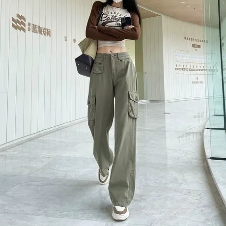 工装阔腿牛仔裤女2023年春秋新款高腰垂感直筒宽松显瘦ins拖地裤商品大图