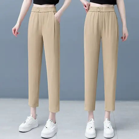 冰丝休闲哈伦裤子女夏季薄款八分萝卜裤新款小个子宽松垂感烟管裤商品大图