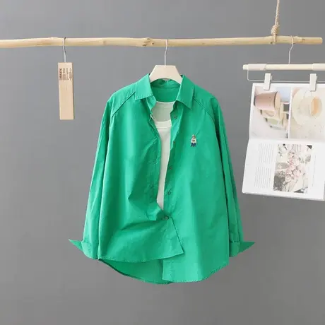 春季新品时尚气质刺绣中长款衬衫女韩版宽松长袖衬衣开衫薄外套商品大图