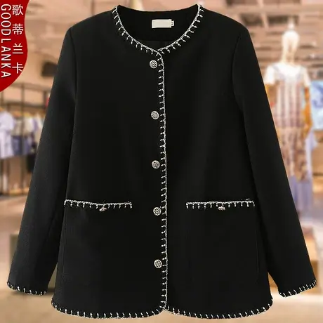 小香风外套中年妈妈装2022新款秋装加肥加大码女装圆领休闲小西装商品大图