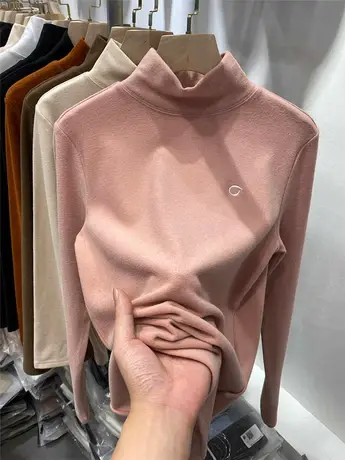 欧货双面德绒打底衫半高领T恤女2022秋冬新款加厚内搭打底衫上衣商品大图