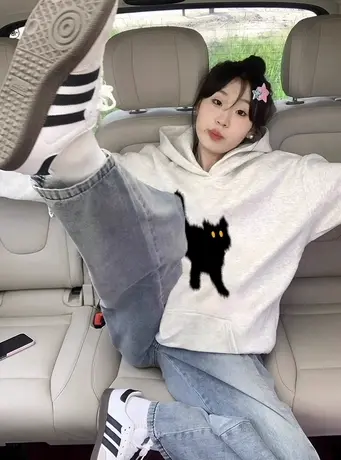 春秋季美式复古卫衣外套女宽松慵懒风连帽薄款潮牌设计感小众上衣商品大图