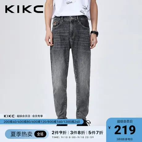 kikc牛仔裤男2023春夏新款商场同款字母胶印美式复古感小脚九分裤图片