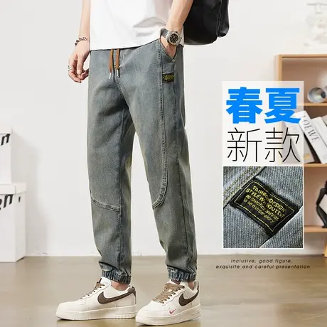 夏季九分美式工装休闲牛仔裤男士束脚宽松高端痞帅潮牌男裤子夏款图片
