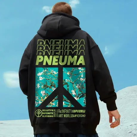 oversize秋冬季宽松反战加肥加大码连帽加绒ins胖子港风卫衣男潮商品大图