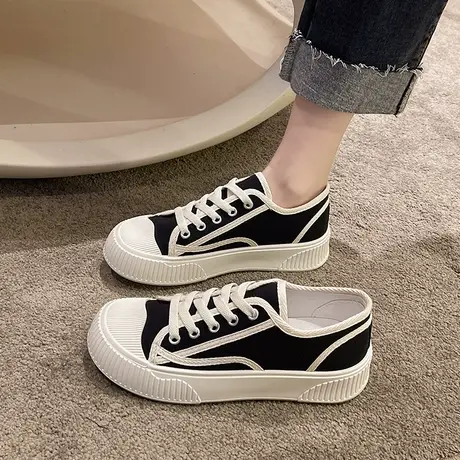 爆款厚底小白饼干帆布板鞋女ins潮2023年春季新款百搭休闲运动鞋商品大图