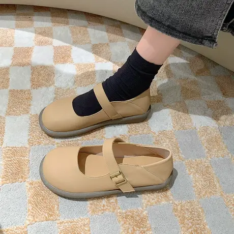 平底单鞋女浅口2023春季新款气质女士豆豆鞋配裙子温柔复古奶奶鞋商品大图