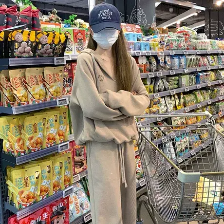 春秋季大码时尚洋气减龄宽松慵懒风卫衣卫裤女两件套装胖mm200斤商品大图