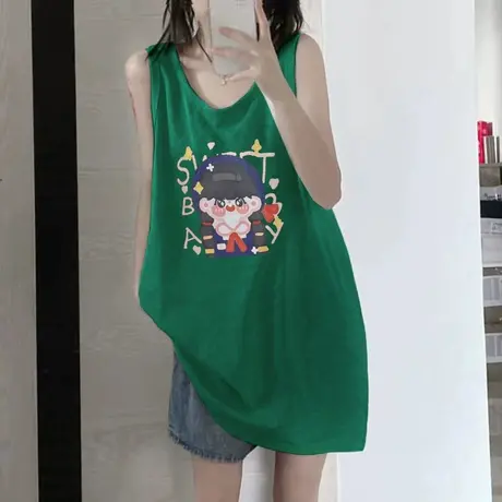 美式复古纯棉吊带运动坎肩背心无袖t恤女夏外穿宽松港风挂脖上衣图片