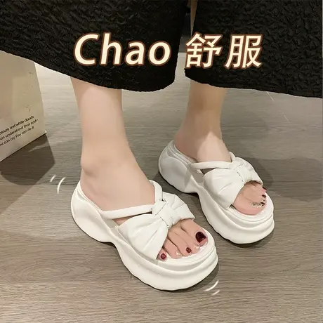 增高厚底拖鞋女夏外穿高级感法式绝美凉拖鞋高跟凉鞋海边沙滩鞋子商品大图