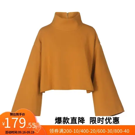【艾格】2023春季新款简约甜美休闲气质高领宽松短款雪纺上衣女商品大图