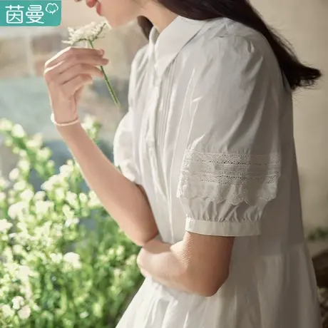 茵曼黑色休闲衬衫连衣裙女2023夏季新款短袖纯棉裙子高级感小个子图片